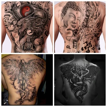 Новые временные татуировки на всю спину Для мужчин и женщин, водонепроницаемые, индивидуальность, Крылья Ангела, дьявола, Искусственная Татуировка, Набор черных татуировок