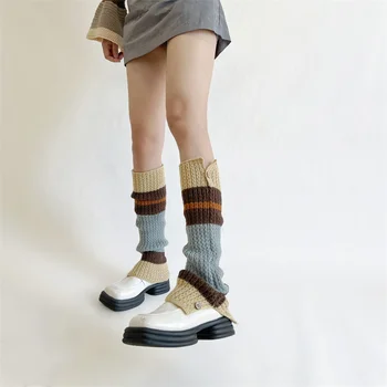 Новые гетры в стиле ретро, зимние, с застежкой на пуговицы, Y2K Harajuku, Хит продаж, японские длинные вязаные носки контрастного цвета с ворсом