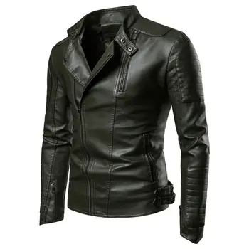 Новые мужские кожаные куртки и пальто в Британском Стиле, косые молнии, приталенная мотоциклетная куртка, мужское осеннее флисовое пальто в стиле панк