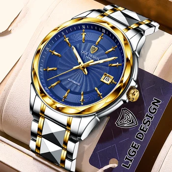 Новые Мужские механические наручные часы LIGE DESIGN, Роскошные автоматические часы с сапфировым стеклом, Водонепроницаемые часы 50 м, Relogio Masculino