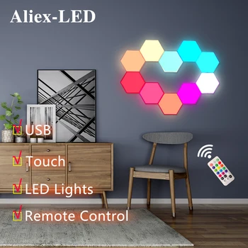 Новые светодиодные сотовые светильники, Квантовый шестиугольный светильник, USB Touch/Пульт дистанционного управления, 7 цветов для изменения цвета для спальни, Настенный светильник DIY Decor