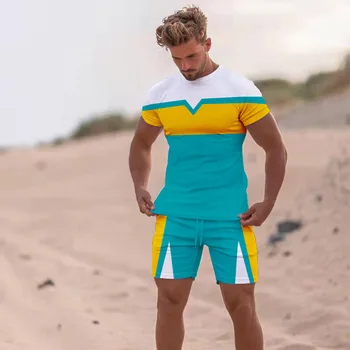 Новый 3D Мужской модный комплект Спортивной мужской одежды, Повседневный спортивный костюм с круглым вырезом, Костюм Оверсайз, Мужская одежда