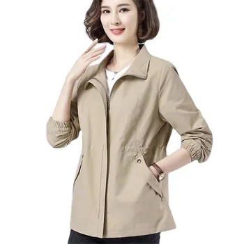 Новый Весенне-Осенний Тонкий тренч, Женская Корейская мода, Короткая ветровка с карманом на молнии для мамы среднего возраста, женская верхняя одежда H2898