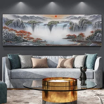 Новый китайский стиль, Украшение гостиной, Настенная живопись, Современный простой пейзаж, атмосфера, 3D Рельефные Фрески
