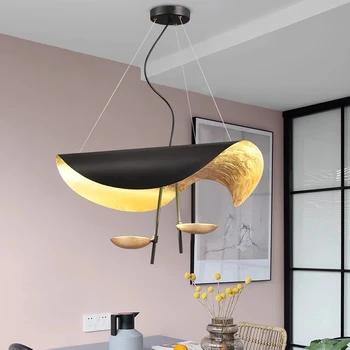 Новый постмодернистский светодиодный подвесной светильник с изогнутой поверхностью, дизайнерский светильник в виде летающей тарелки, Белый и черный Декор для гостиной, спальни, Подвесной светильник