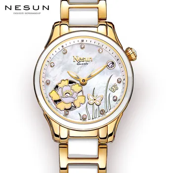 Новый швейцарский люксовый бренд NESUN, Японские кварцевые женские часы, Сапфировые водонепроницаемые часы с автоматической датой, наручные часы с бриллиантами N9075-6