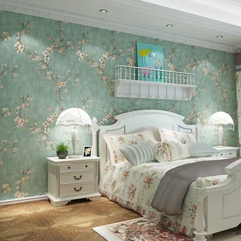 Обои в американском стиле с цветочным рисунком виноградной лозы, домашний декор, однотонные зеленые обои в рулоне для гостиной, настенная роспись в спальне