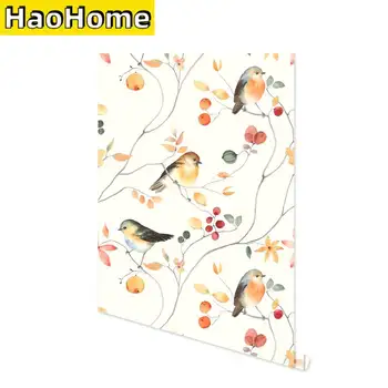 Обои в стиле ретро с цветочным рисунком Птиц, Многоцветные съемные виниловые самоклеящиеся наклейки из контактной бумаги для декора мебели