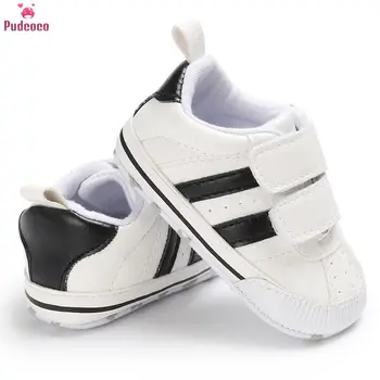 Обувь Для новорожденных Мальчиков и девочек, Детская Кроватка, Полосатая Мягкая Подошва, кроссовки с крючком и петлей, 0-18 месяцев