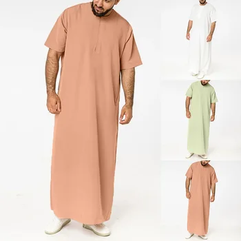 Однотонный Мусульманский Традиционный Халат для Мужчин Abaya Dubai Islamic Thobe Турецкая Повседневная Одежда Мужские Рубашки Топ С Длинным Рукавом