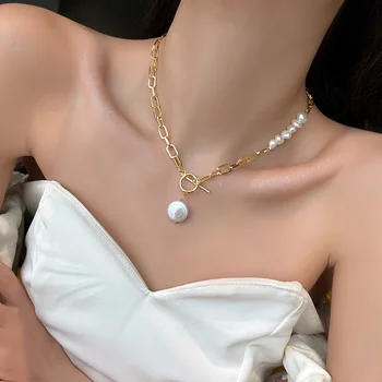Оригинальные Ювелирные изделия из 100% натурального пресноводного жемчуга в стиле барокко 14 К, женское Асимметричное ожерелье с золотым наполнением, подарки для женщин, не выцветает