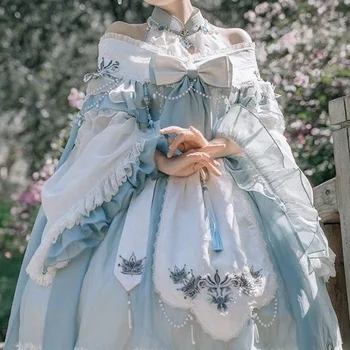 Оригинальный Кружевной комплект Платье Принцессы в стиле Античной Лолиты, полный комплект Платья на бретелях