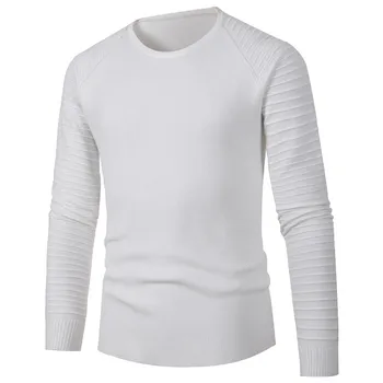 Осенне-зимний Новый мужской свитер, круглый вырез, пуловеры с длинным рукавом, однотонная мужская рубашка с эластичным низом