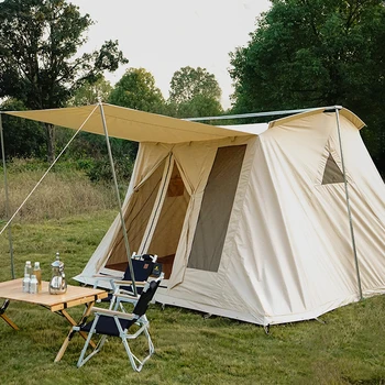 Открытый большой весенний брезентовый кемпинг, легкая роскошная хлопчатобумажная палатка для нескольких человек