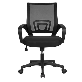 Офисное кресло с регулируемой средней спинкой, Сетчатое, поворотное, с подлокотниками, Черное Игровое Кресло, Офисное кресло, Рабочий стул, Офисная мебель