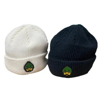 Пара с вышивкой в виде зеленой утки, изготовленная человеком, универсальная шерстяная вязаная шапка Cold Hat Guapi Hat Fashion