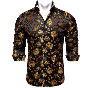 Повседневная мужская рубашка Роскошного Золотого Цвета с цветочным Рисунком, Черная мужская одежда Фиолетового, красного, синего Цвета, социальный Смокинг, рубашка DiBanGu