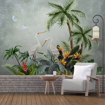 Пользовательские 3D Фотообои Цветы И Птицы Тропический Банановый Лист Европейский Стиль Пасторальная Большая Фреска Спальня Papel De Parede Art