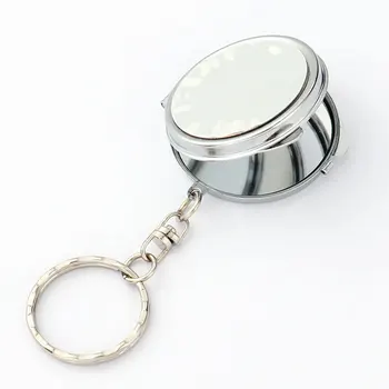 Портативное Складное зеркало для Сублимации металла, Компактное Круглое зеркало для ключей, Мини-зеркало для макияжа с кольцом для ключей