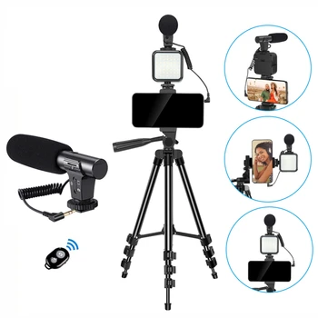 Портативные комплекты конденсаторных микрофонов для видеозаписи, Ружейный микрофон для телефона, DSLR-камера, микрофон со штативом для Tik Tok