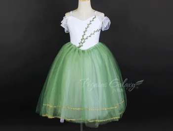 Профессиональная Балетная Танцевальная юбка для девочек, Зеленое Чистое Милое Балетное платье-пачка с лебедем с коротким рукавом, Детская Балетная юбка для старших групп