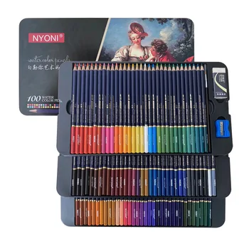 Профессиональный набор акварельных цветных карандашей NYONI, Железная коробка, Цветные художественные карандаши для рисования Акварелью Aquarel Lapices De Colores