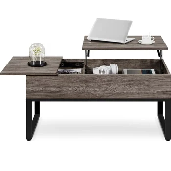 Прямоугольный журнальный столик из дерева с откидной столешницей, небольшое пространство, темно-серый