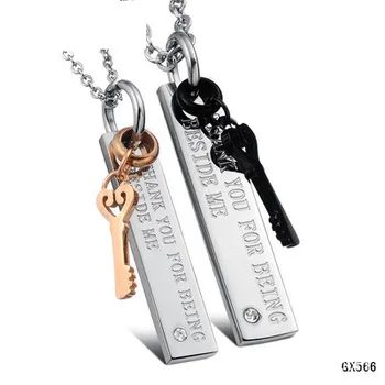 Прямоугольный ключ для пары, ожерелье из титановой стали для мужчин и женщин