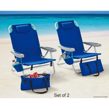 Раскладывающийся 4-позиционный шезлонг для пляжа, синий Складной Шезлонг для кемпинга 