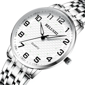 Роскошные брендовые белые Кварцевые часы Мужские Женские Классические Ручные часы С водонепроницаемым стальным ремешком, подарок для влюбленных, наручные часы