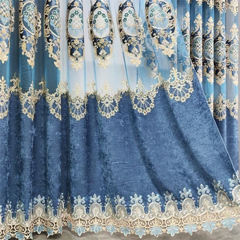 Роскошные европейские синие шторы Высококачественная Вышитая занавеска для гостиной, шторы на окно спальни, украшение дома Cortinas