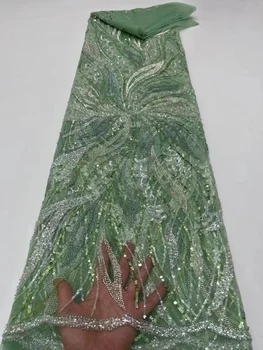 Роскошный Африканский Жених, Кружевная ткань с блестками, Высокое Качество, 2023, Вышивка из тяжелого Бисера, Французский Тюль, Кружево, Нигерийская Свадьба