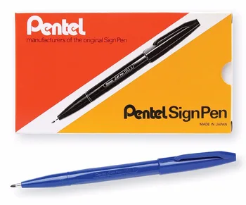 Ручка для вывесок Pentel, ручка с волокнистым наконечником, фломастер, микрон-маркер, Синие, черные, красные, зеленые Чернила