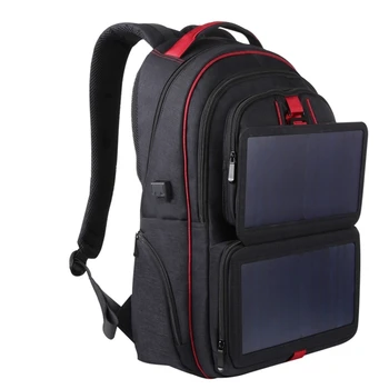 Рюкзак на солнечной батарее Мощностью 14 Вт, Уличная сумка для ноутбука Большой емкости с внешним USB-портом для зарядки