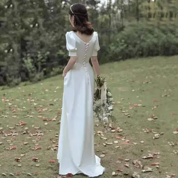 Свадебное платье в стиле Бохо с Круглым вырезом, Атласные Свадебные Платья для Женщин, Свадебное платье А-силуэта с Короткими рукавами