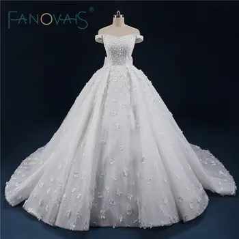Свадебные платья с вырезом лодочкой, Роскошные Свадебные платья с бисером и жемчугом, Vestido De Novia 2019, Винтажное свадебное платье с бантом