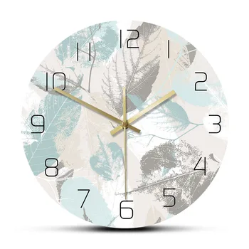 Свежие листья, растительный узор, Современные настенные часы, бесшумные, не тикающие часы, Настенные часы в скандинавском стиле, тропические растения, Зеленые ботанические настенные часы