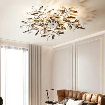 Светлый Роскошный Хрустальный потолочный светильник, Дизайнерский креативный светильник для кабинета, столовой, Уютный потолочный светильник в главной спальне с оливковым цветком