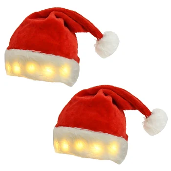 Светодиодная светящаяся Рождественская шляпа, Новый 2023 год, Плюшевая Рождественская красная шляпа Санта-Клауса, Рождественская атмосфера, декор, подарок для домашней вечеринки