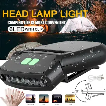 Светодиодная фара, перезаряжаемая через USB, супер яркий Головной светильник с клипсой на крышке, водонепроницаемый фонарь для ночной рыбалки, Кемпинга