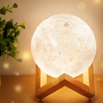 Светодиодный ночник Перезаряжаемый Лунный свет 3d печать Атмосферный свет Украшение Спальни Офиса Подарок