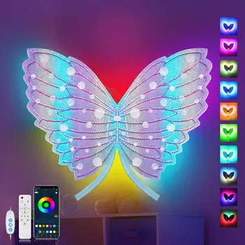 Светодиодный светильник-бабочка для спальни, прикрепляемый на стену, ночник для детей, Синхронизация музыки, изменение цвета RGB, Настенные бра с пультом дистанционного управления a