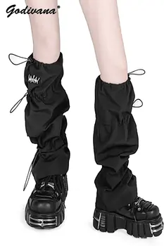 Светоотражающие чулки с завязками, черно-белые двухцветные механические вязаные Длинные гетры, Теплые носки для милых девочек