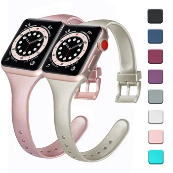 Силиконовый ремешок Для Apple Watch Band 7 6 5 4 3 2 SE Браслет 38 мм 42 мм 44 мм 40 мм Мягкий ремешок Для iWatch 41 мм 45 мм correa