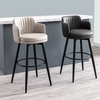 Скандинавские поворотные барные стулья С высокими Подлокотниками Для барных стульев из искусственной кожи в гостиной, Обеденный стул, Кухонная стойка, Барная мебель