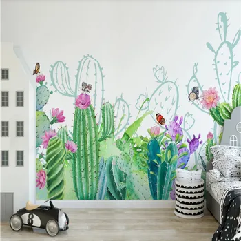 Скандинавский фон с ручной росписью кактусов и тропических растений, настенная роспись обоев для детской комнаты, Изготовленные на заказ Зеленые обои для детской комнаты 3D