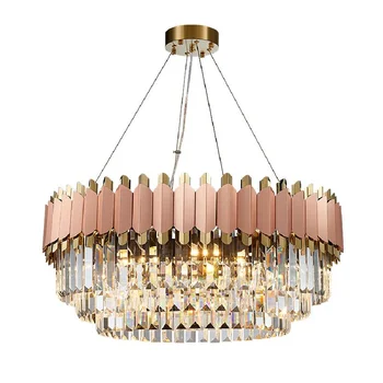 Современная роскошная люстра из розового золота, клубная двухуровневая вилла, дизайнерская модель, гостиная, круглая хрустальная светодиодная лампа для свадебного украшения