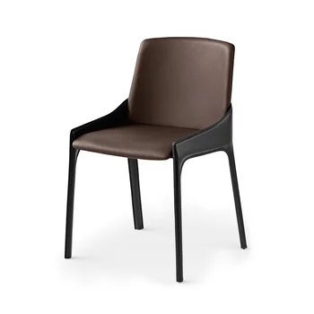 Современный минималистичный легкий роскошный скандинавский дизайнерский обеденный стул из твердой кожи, кожаный стул для ресторана отеля