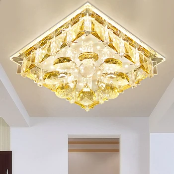 Современный модный квадратный потолочный светильник с кристаллами, декор для домашнего коридора, поверхностный монтаж, светодиодное освещение для входного прохода