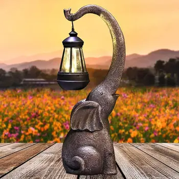 Статуя Слона из смолы, Садовая Солнечная лампа, Ландшафтные огни, Статуэтка из солнечного сада, лампа в стиле Ретро, Садовая лампа из смолы, Украшения для двора